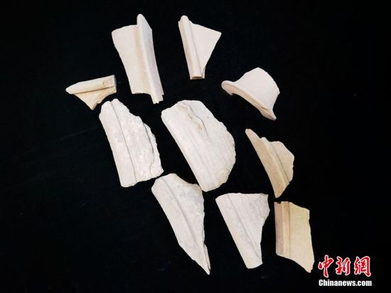 圖為靜寧縣賈河鄉(xiāng)竇坪村出土的彩陶片、紅陶片。 夏劍鋒 攝