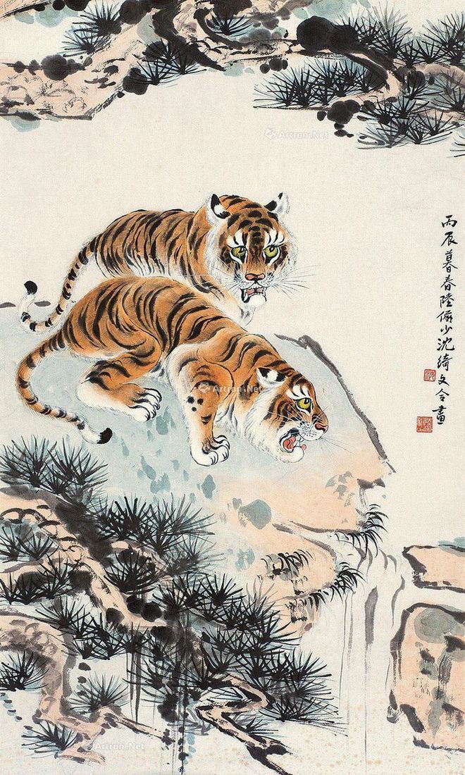 圖：陸儼少、沈綺文合畫《雙虎圖》