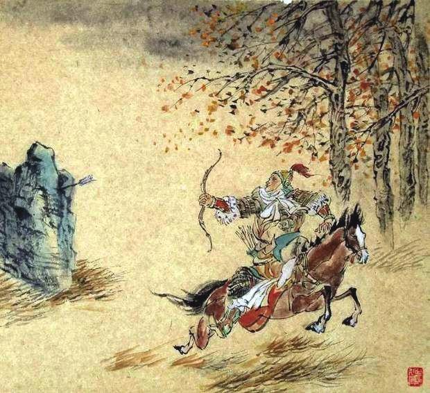 “林暗草驚風，將軍夜引弓。”畫作